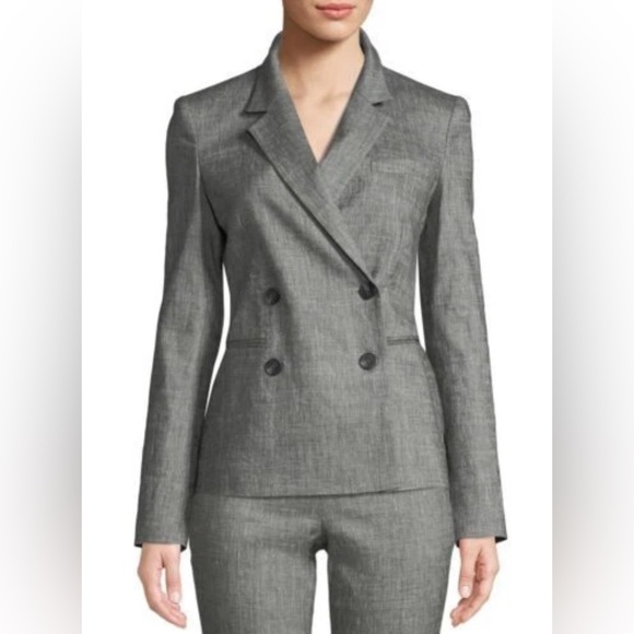 Theory Double-Breasted Linen Tailored Blazer Grey Minimalist Quiet Luxury Size 4 - Picture 3 of 14